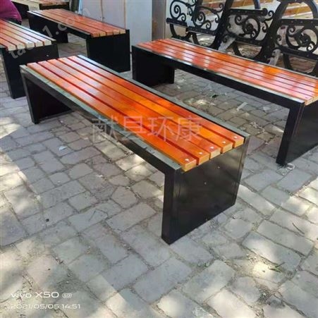 厂家定制供应 环康户外休息座凳 公园靠背休息椅实木平凳 铸铁木塑椅子 现货批发